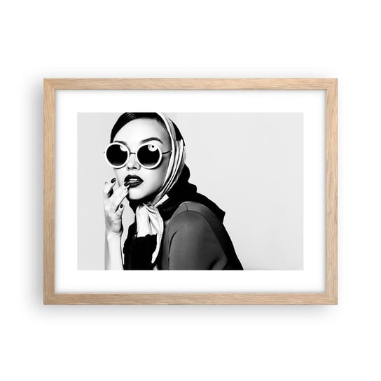 Obraz - Plakat - Pozdrowienia z lat 60. - 40x30cm - Kobieta Twarz Kobiety Vintage - Foto Plakaty na ścianę w ramie jasny dąb - Plakat do Salonu Sypialni ARTTOR ARTTOR