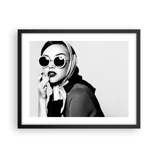 Obraz - Plakat - Pozdrowienia z lat 60. - 50x40cm - Kobieta Twarz Kobiety Vintage - Foto Plakaty w ramie koloru czarnego do Salonu Sypialni ARTTOR ARTTOR