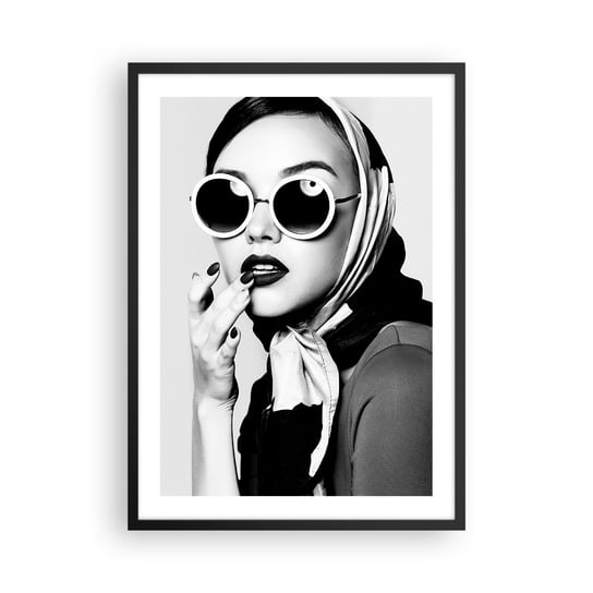 Obraz - Plakat - Pozdrowienia z lat 60. - 50x70cm - Kobieta Twarz Kobiety Vintage - Nowoczesny modny obraz Plakat czarna rama ARTTOR ARTTOR