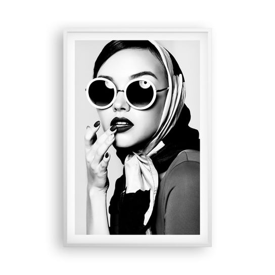 Obraz - Plakat - Pozdrowienia z lat 60. - 61x91cm - Kobieta Twarz Kobiety Vintage - Foto Plakaty na ścianę w ramie białej - Plakat do Salonu Sypialni ARTTOR ARTTOR