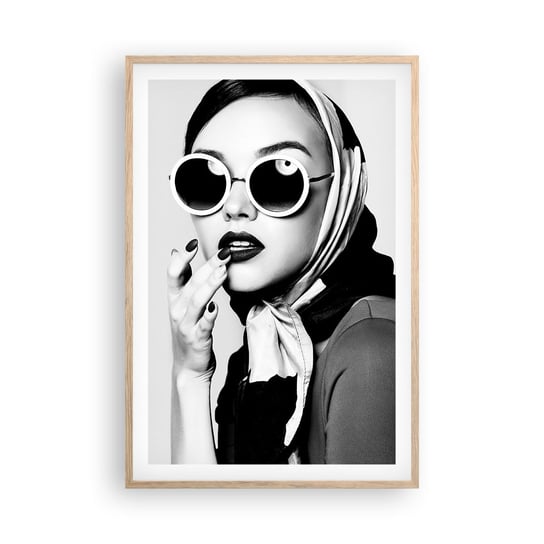 Obraz - Plakat - Pozdrowienia z lat 60. - 61x91cm - Kobieta Twarz Kobiety Vintage - Foto Plakaty na ścianę w ramie jasny dąb - Plakat do Salonu Sypialni ARTTOR ARTTOR