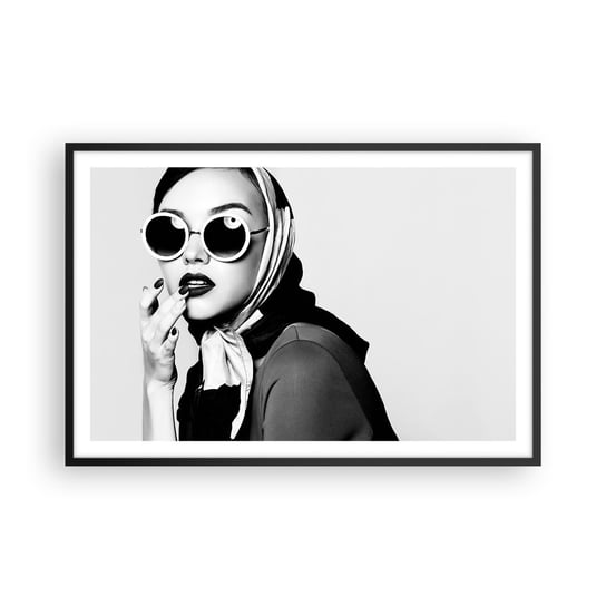 Obraz - Plakat - Pozdrowienia z lat 60. - 91x61cm - Kobieta Twarz Kobiety Vintage - Foto Plakaty na ścianę w czarnej ramie - Plakat do Salonu Sypialni ARTTOR ARTTOR