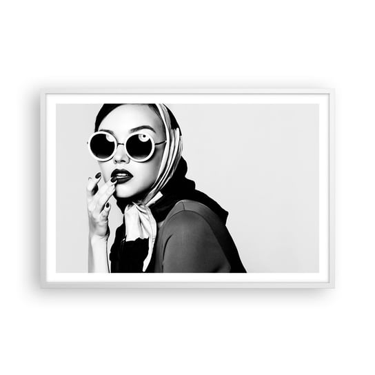 Obraz - Plakat - Pozdrowienia z lat 60. - 91x61cm - Kobieta Twarz Kobiety Vintage - Foto Plakaty na ścianę w ramie białej - Plakat do Salonu Sypialni ARTTOR ARTTOR