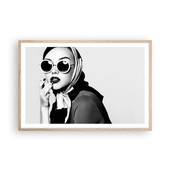 Obraz - Plakat - Pozdrowienia z lat 60. - 91x61cm - Kobieta Twarz Kobiety Vintage - Foto Plakaty na ścianę w ramie jasny dąb - Plakat do Salonu Sypialni ARTTOR ARTTOR