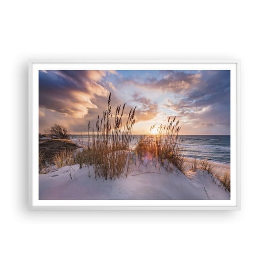 Obraz - Plakat - Pożegnanie słońca i wiatru - 100x70cm - Krajobraz Morze Plaża - Foto Plakaty w ramie koloru białego do Salonu Sypialni ARTTOR ARTTOR