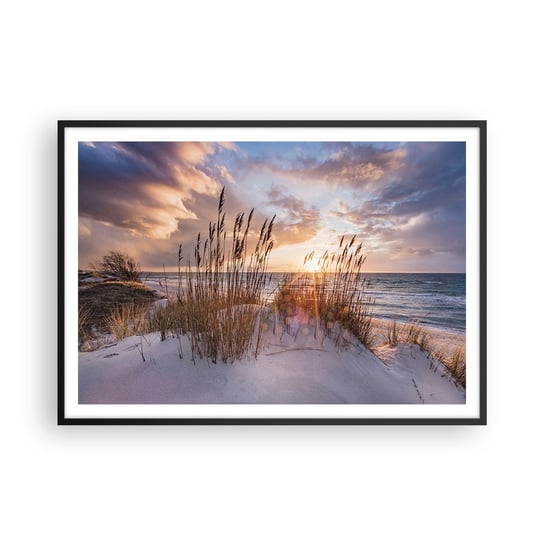 Obraz - Plakat - Pożegnanie słońca i wiatru - 100x70cm - Krajobraz Morze Plaża - Foto Plakaty w ramie koloru czarnego do Salonu Sypialni ARTTOR ARTTOR