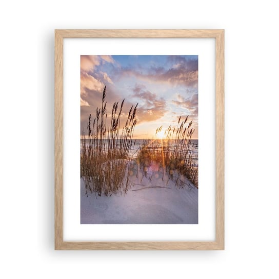 Obraz - Plakat - Pożegnanie słońca i wiatru - 30x40cm - Krajobraz Morze Plaża - Foto Plakaty na ścianę w ramie jasny dąb - Plakat do Salonu Sypialni ARTTOR ARTTOR