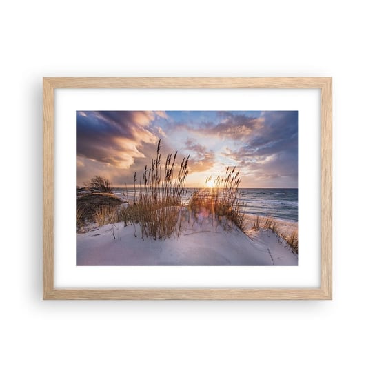 Obraz - Plakat - Pożegnanie słońca i wiatru - 40x30cm - Krajobraz Morze Plaża - Foto Plakaty na ścianę w ramie jasny dąb - Plakat do Salonu Sypialni ARTTOR ARTTOR
