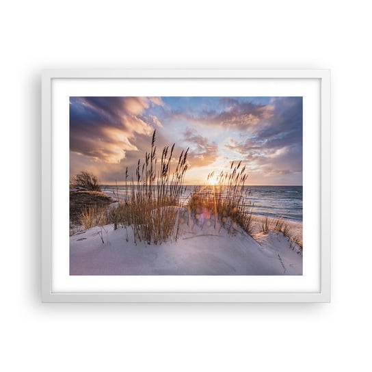 Obraz - Plakat - Pożegnanie słońca i wiatru - 50x40cm - Krajobraz Morze Plaża - Foto Plakaty w ramie koloru białego do Salonu Sypialni ARTTOR ARTTOR