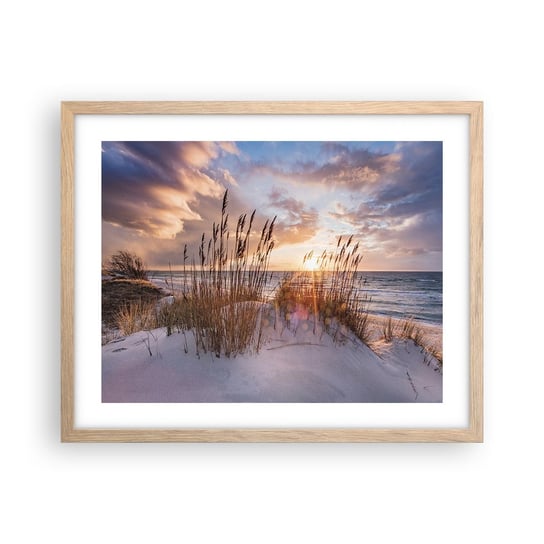 Obraz - Plakat - Pożegnanie słońca i wiatru - 50x40cm - Krajobraz Morze Plaża - Foto Plakaty w ramie koloru jasny dąb do Salonu Sypialni ARTTOR ARTTOR