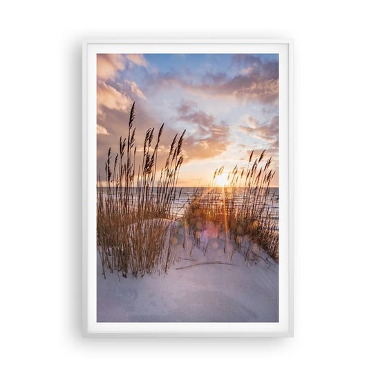Obraz - Plakat - Pożegnanie słońca i wiatru - 70x100cm - Krajobraz Morze Plaża - Foto Plakaty w ramie koloru białego do Salonu Sypialni ARTTOR ARTTOR