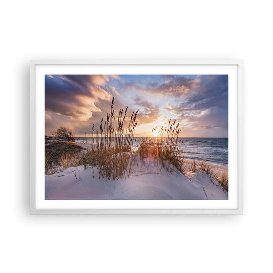 Obraz - Plakat - Pożegnanie słońca i wiatru - 70x50cm - Krajobraz Morze Plaża - Nowoczesny modny obraz Plakat rama biała ARTTOR ARTTOR