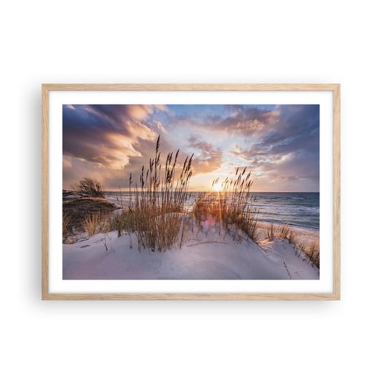 Obraz - Plakat - Pożegnanie słońca i wiatru - 70x50cm - Krajobraz Morze Plaża - Nowoczesny modny obraz Plakat rama jasny dąb ARTTOR ARTTOR