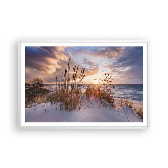 Obraz - Plakat - Pożegnanie słońca i wiatru - 91x61cm - Krajobraz Morze Plaża - Foto Plakaty na ścianę w ramie białej - Plakat do Salonu Sypialni ARTTOR ARTTOR