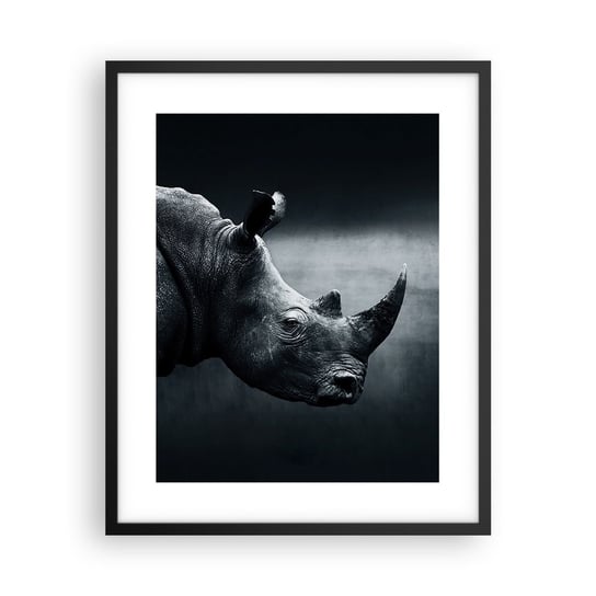 Obraz - Plakat - Prawy profil - 40x50cm - Nosorożec Czarno-Biały Zwierzęta - Foto Plakaty w ramie koloru czarnego do Salonu Sypialni ARTTOR ARTTOR