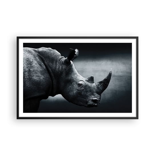 Obraz - Plakat - Prawy profil - 91x61cm - Nosorożec Czarno-Biały Zwierzęta - Foto Plakaty na ścianę w czarnej ramie - Plakat do Salonu Sypialni ARTTOR ARTTOR