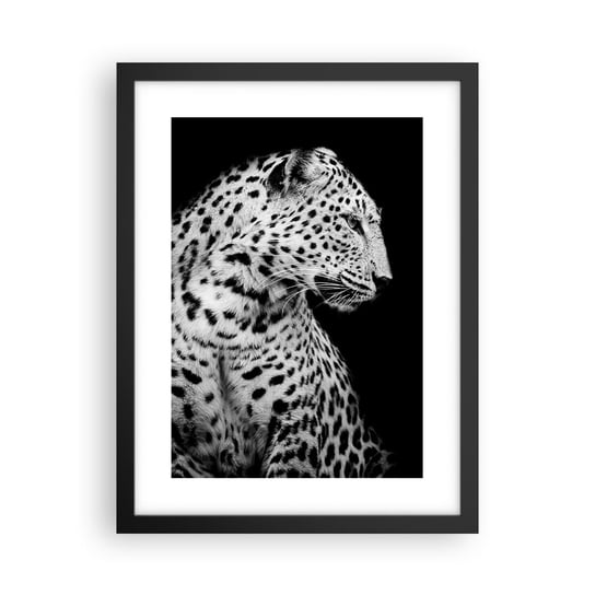 Obraz - Plakat - Prawy profil doskonały! - 30x40cm - Zwierzęta Lampart Czarno-Biały - Foto Plakaty na ścianę w czarnej ramie - Plakat do Salonu Sypialni ARTTOR ARTTOR