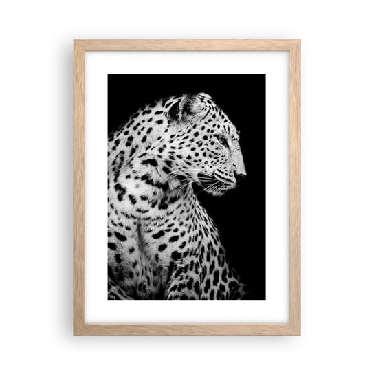 Obraz - Plakat - Prawy profil doskonały! - 30x40cm - Zwierzęta Lampart Czarno-Biały - Foto Plakaty na ścianę w ramie jasny dąb - Plakat do Salonu Sypialni ARTTOR ARTTOR
