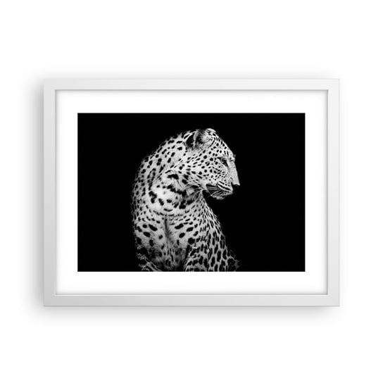 Obraz - Plakat - Prawy profil doskonały! - 40x30cm - Zwierzęta Lampart Czarno-Biały - Foto Plakaty na ścianę w ramie białej - Plakat do Salonu Sypialni ARTTOR ARTTOR