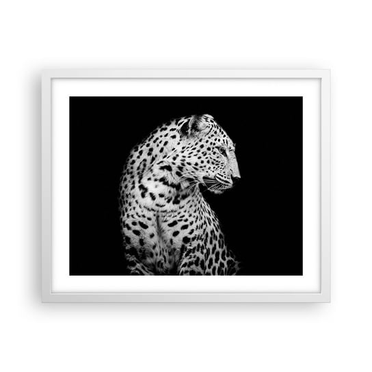 Obraz - Plakat - Prawy profil doskonały! - 50x40cm - Zwierzęta Lampart Czarno-Biały - Foto Plakaty w ramie koloru białego do Salonu Sypialni ARTTOR ARTTOR