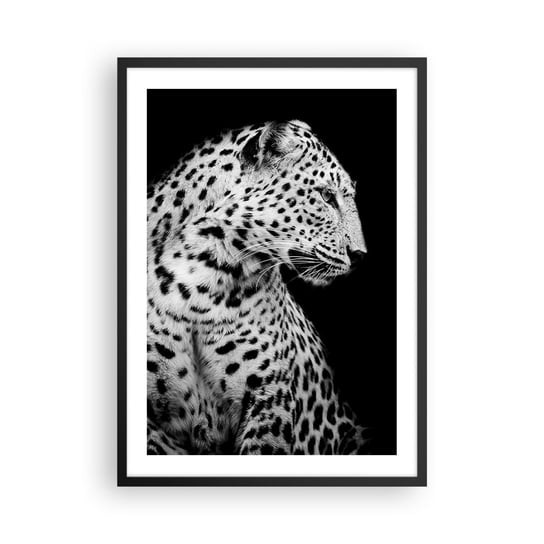 Obraz - Plakat - Prawy profil doskonały! - 50x70cm - Zwierzęta Lampart Czarno-Biały - Nowoczesny modny obraz Plakat czarna rama ARTTOR ARTTOR