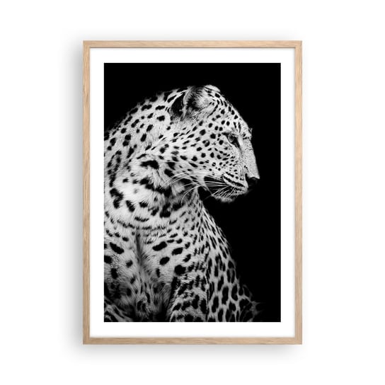 Obraz - Plakat - Prawy profil doskonały! - 50x70cm - Zwierzęta Lampart Czarno-Biały - Nowoczesny modny obraz Plakat rama jasny dąb ARTTOR ARTTOR