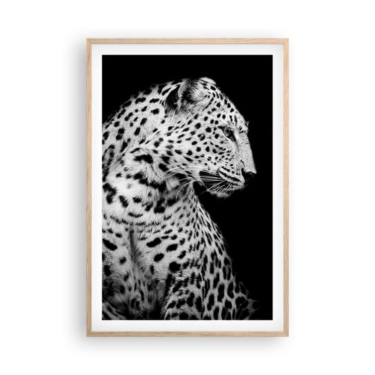 Obraz - Plakat - Prawy profil doskonały! - 61x91cm - Zwierzęta Lampart Czarno-Biały - Foto Plakaty na ścianę w ramie jasny dąb - Plakat do Salonu Sypialni ARTTOR ARTTOR