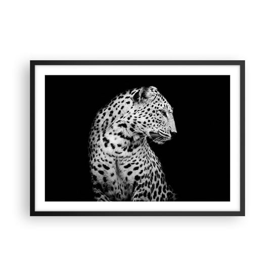 Obraz - Plakat - Prawy profil doskonały! - 70x50cm - Zwierzęta Lampart Czarno-Biały - Nowoczesny modny obraz Plakat czarna rama ARTTOR ARTTOR