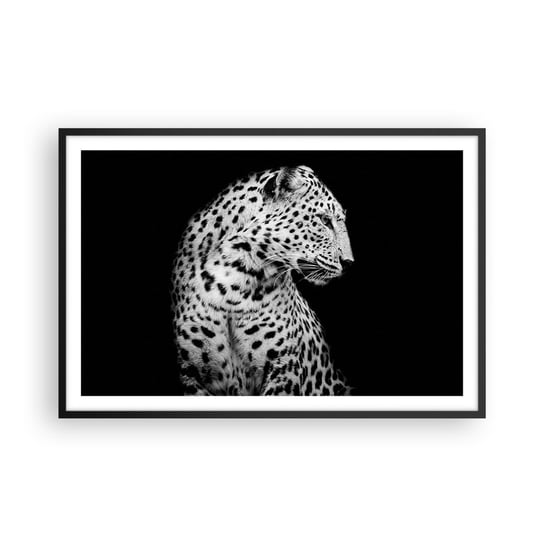 Obraz - Plakat - Prawy profil doskonały! - 91x61cm - Zwierzęta Lampart Czarno-Biały - Foto Plakaty na ścianę w czarnej ramie - Plakat do Salonu Sypialni ARTTOR ARTTOR