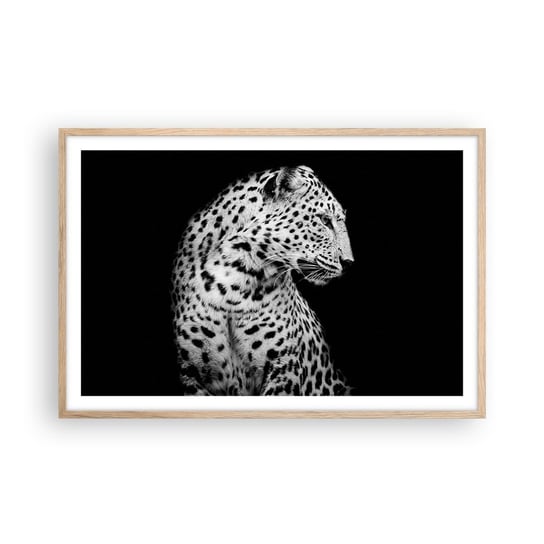 Obraz - Plakat - Prawy profil doskonały! - 91x61cm - Zwierzęta Lampart Czarno-Biały - Foto Plakaty na ścianę w ramie jasny dąb - Plakat do Salonu Sypialni ARTTOR ARTTOR