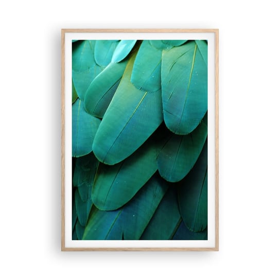 Obraz - Plakat - Precyzja papuziej natury - 70x100cm - Liść Zielony Natura - Foto Plakaty w ramie koloru jasny dąb do Salonu Sypialni ARTTOR ARTTOR