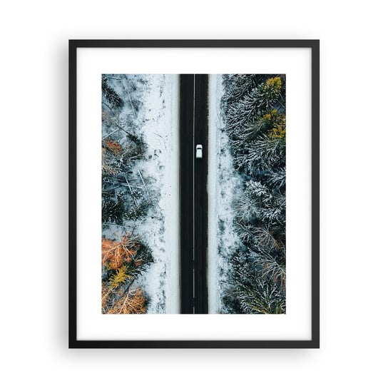 Obraz - Plakat - Przeciąć zimowy las - 40x50cm - Krajobraz Las Zima - Foto Plakaty w ramie koloru czarnego do Salonu Sypialni ARTTOR ARTTOR