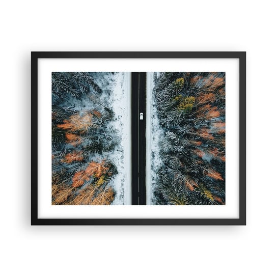 Obraz - Plakat - Przeciąć zimowy las - 50x40cm - Krajobraz Las Zima - Foto Plakaty w ramie koloru czarnego do Salonu Sypialni ARTTOR ARTTOR