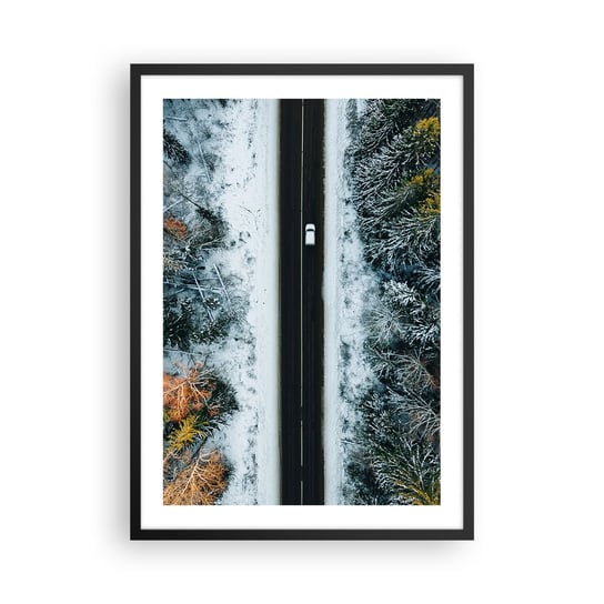 Obraz - Plakat - Przeciąć zimowy las - 50x70cm - Krajobraz Las Zima - Nowoczesny modny obraz Plakat czarna rama ARTTOR ARTTOR
