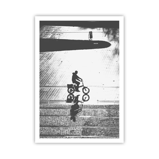 Obraz - Plakat - Przed siebie, przez miasto - 70x100cm - Rowerzysta Miasto Rower - Foto Plakaty bez ramy na ścianę do Salonu Sypialni ARTTOR ARTTOR