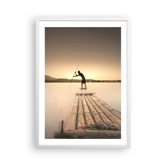 Obraz - Plakat - Przed spoczynkiem - 50x70cm - Krajobraz Tratwa Na Wodzie Jezioro - Nowoczesny modny obraz Plakat rama biała ARTTOR ARTTOR