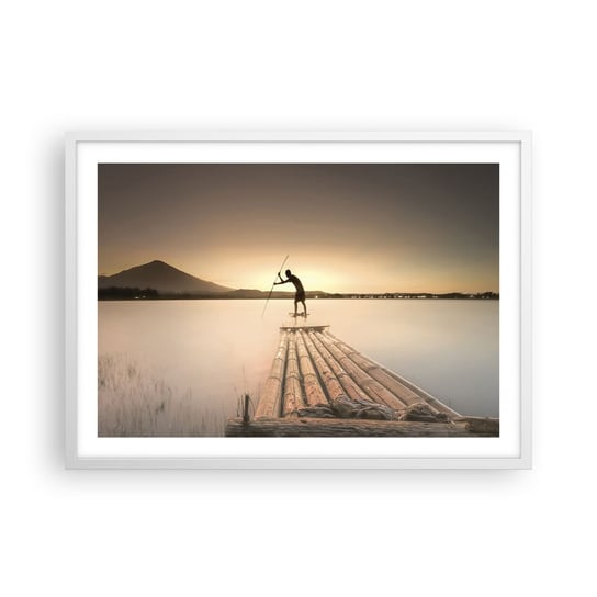 Obraz - Plakat - Przed spoczynkiem - 70x50cm - Krajobraz Tratwa Na Wodzie Jezioro - Nowoczesny modny obraz Plakat rama biała ARTTOR ARTTOR