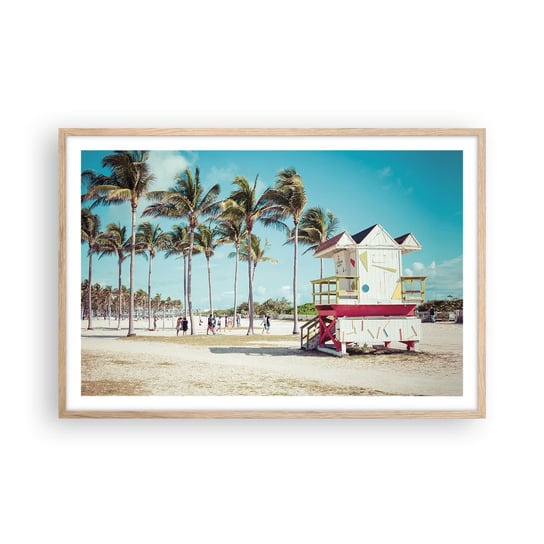 Obraz - Plakat - Przed tobą piękny dzień - 91x61cm - Krajobraz Plaża Floryda - Foto Plakaty na ścianę w ramie jasny dąb - Plakat do Salonu Sypialni ARTTOR ARTTOR