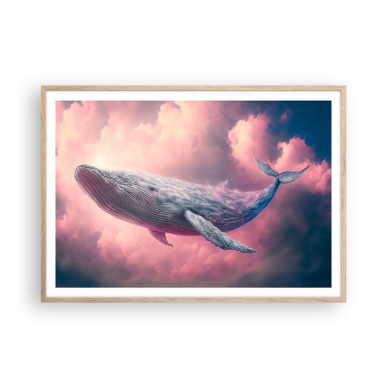 Obraz - Plakat - Przetrzyj oczy - 100x70cm - Wieloryb Fantastyczny Pastelowy - Foto Plakaty w ramie koloru jasny dąb do Salonu Sypialni ARTTOR ARTTOR