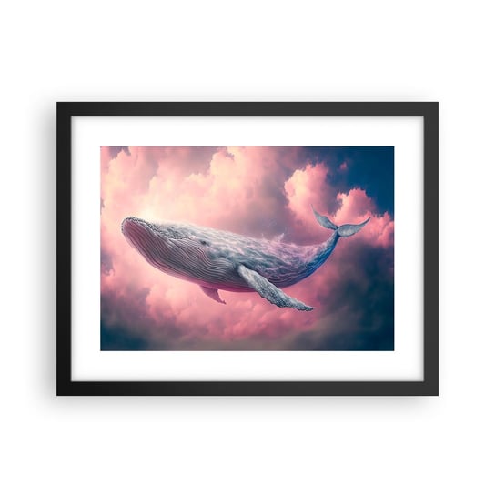 Obraz - Plakat - Przetrzyj oczy - 40x30cm - Wieloryb Fantastyczny Pastelowy - Foto Plakaty na ścianę w czarnej ramie - Plakat do Salonu Sypialni ARTTOR ARTTOR