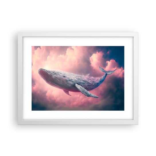Obraz - Plakat - Przetrzyj oczy - 40x30cm - Wieloryb Fantastyczny Pastelowy - Foto Plakaty na ścianę w ramie białej - Plakat do Salonu Sypialni ARTTOR ARTTOR