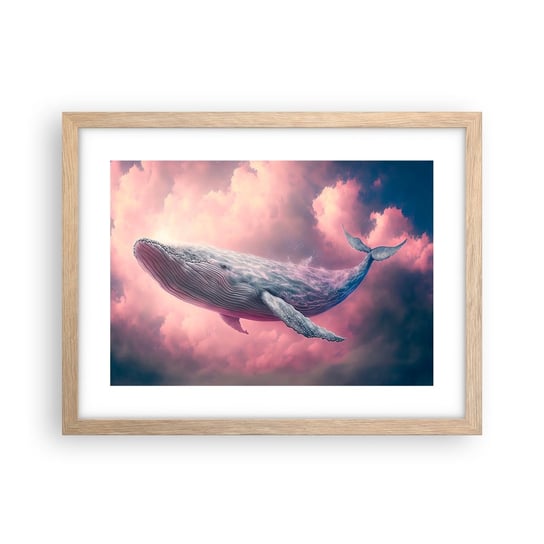 Obraz - Plakat - Przetrzyj oczy - 40x30cm - Wieloryb Fantastyczny Pastelowy - Foto Plakaty na ścianę w ramie jasny dąb - Plakat do Salonu Sypialni ARTTOR ARTTOR