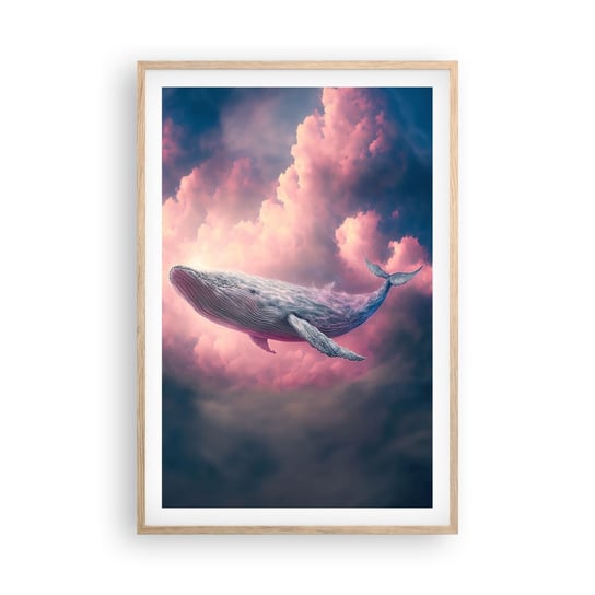 Obraz - Plakat - Przetrzyj oczy - 61x91cm - Wieloryb Fantastyczny Pastelowy - Foto Plakaty na ścianę w ramie jasny dąb - Plakat do Salonu Sypialni ARTTOR ARTTOR