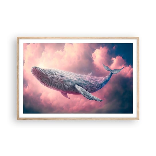 Obraz - Plakat - Przetrzyj oczy - 91x61cm - Wieloryb Fantastyczny Pastelowy - Foto Plakaty na ścianę w ramie jasny dąb - Plakat do Salonu Sypialni ARTTOR ARTTOR