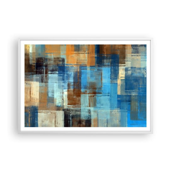 Obraz - Plakat - Przez błękitną zasłonę - 100x70cm - Abstrakcja Sztuka Farba - Foto Plakaty w ramie koloru białego do Salonu Sypialni ARTTOR ARTTOR