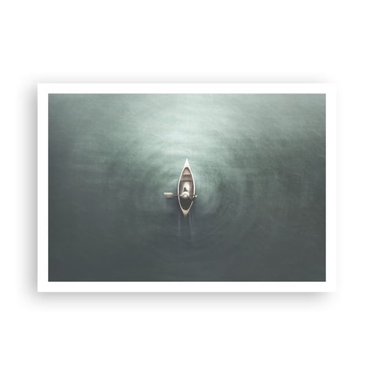Obraz - Plakat - Przez księżycowe jezioro - 100x70cm - Spokój Jezioro Kajak - Foto Plakaty bez ramy na ścianę do Salonu Sypialni ARTTOR ARTTOR