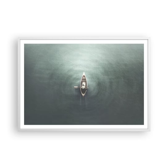 Obraz - Plakat - Przez księżycowe jezioro - 100x70cm - Spokój Jezioro Kajak - Foto Plakaty w ramie koloru białego do Salonu Sypialni ARTTOR ARTTOR