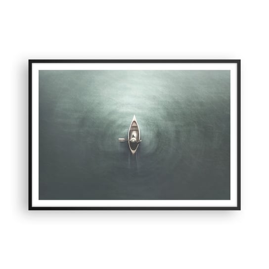Obraz - Plakat - Przez księżycowe jezioro - 100x70cm - Spokój Jezioro Kajak - Foto Plakaty w ramie koloru czarnego do Salonu Sypialni ARTTOR ARTTOR