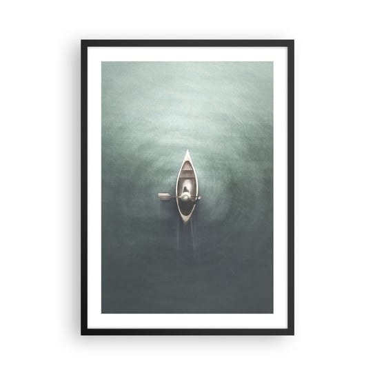 Obraz - Plakat - Przez księżycowe jezioro - 50x70cm - Spokój Jezioro Kajak - Nowoczesny modny obraz Plakat czarna rama ARTTOR ARTTOR
