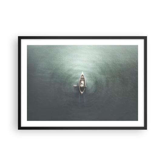 Obraz - Plakat - Przez księżycowe jezioro - 70x50cm - Spokój Jezioro Kajak - Nowoczesny modny obraz Plakat czarna rama ARTTOR ARTTOR